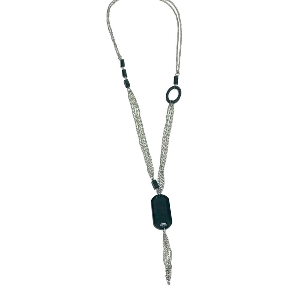 Silver colored and black long necklace